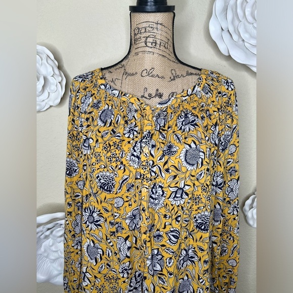 Lucky Brand Long Sleeve Button Down Yellow, White & Blue Jemma Blouse Size L - Picture 3 of 13